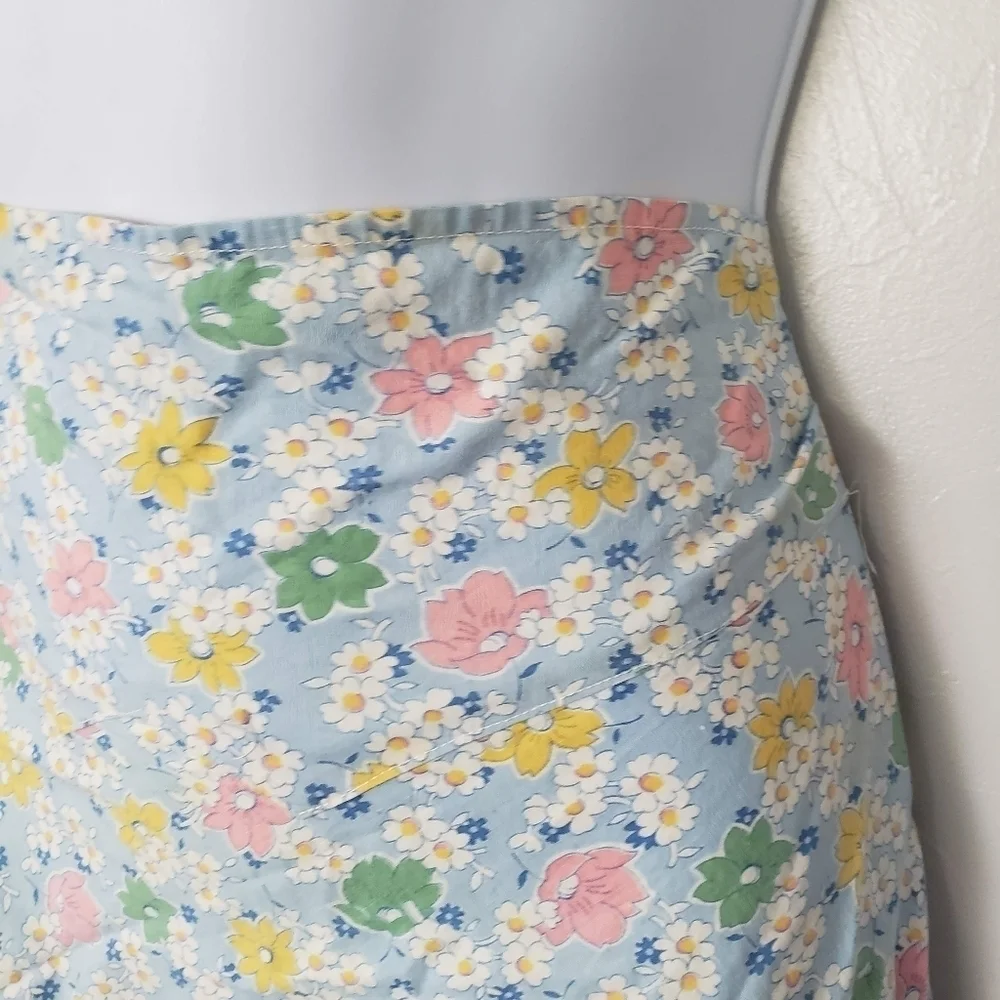 Vintage Handmade Skirt Waist Apron Floral Print Ric-Rac Pink Blue Yellow Green
